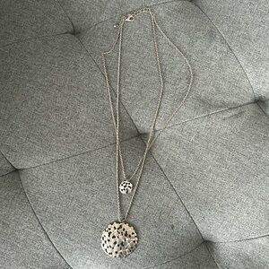 Two Chain Silver Necklace Discs with Gems